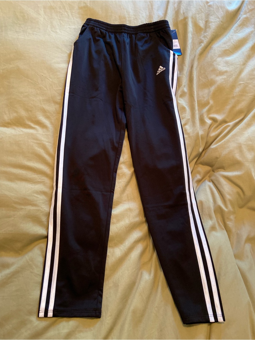 Adidas Girls 14 Black Track Pants with White Stripes